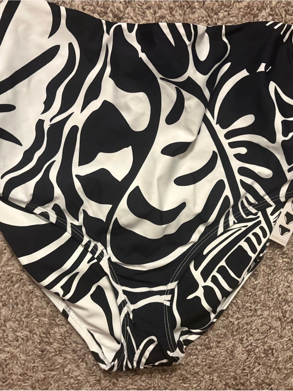 Anne Cole Black and White Tropical-Print Bikini Bottoms